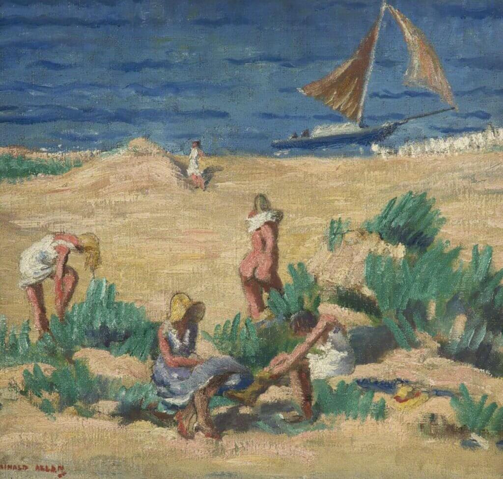 A group of ladies stripping at the beach getting ready to go in the water.