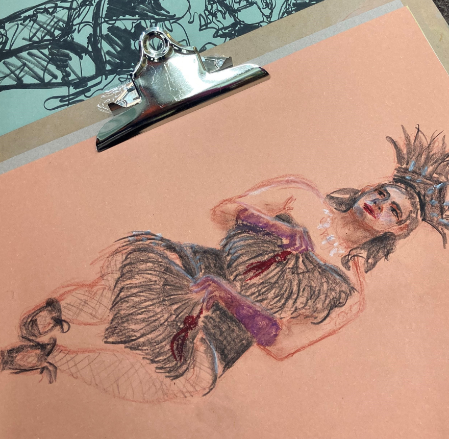 Drawing of Burlesque woman