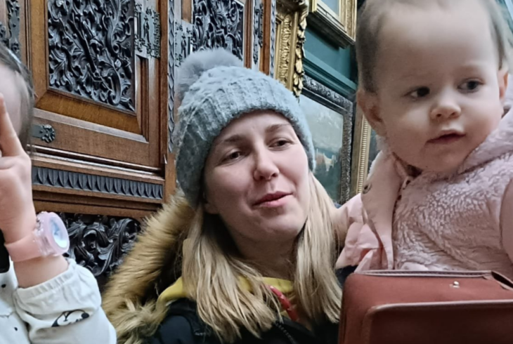 Woman with two young children