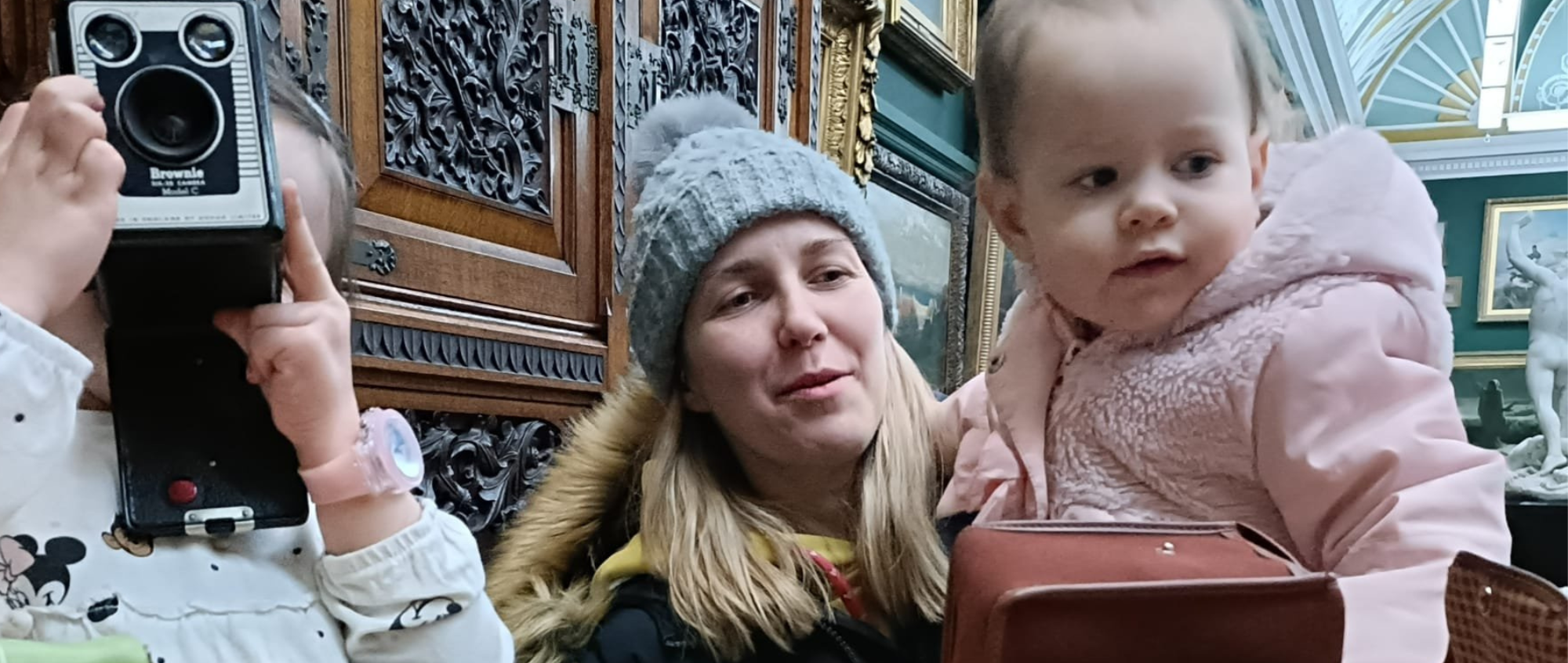 Woman with two young children