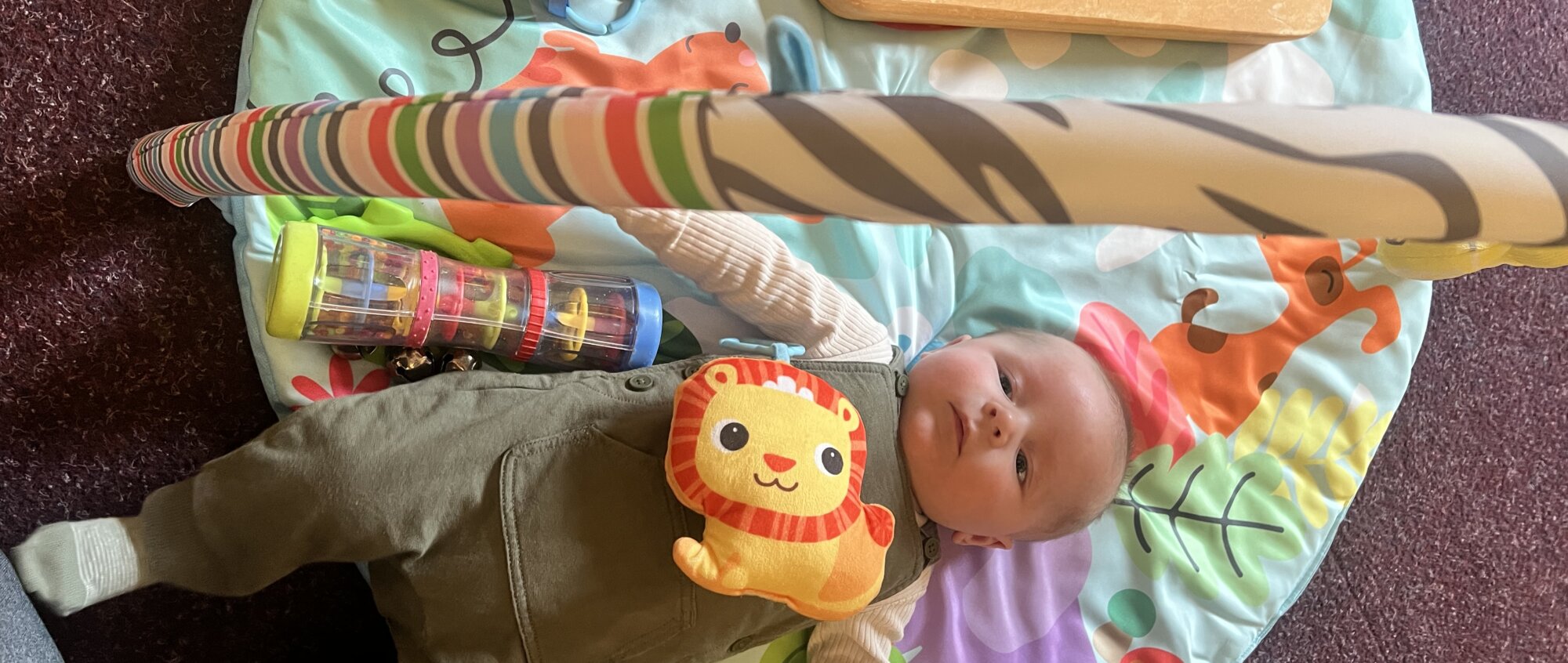 a baby lying on a play mat