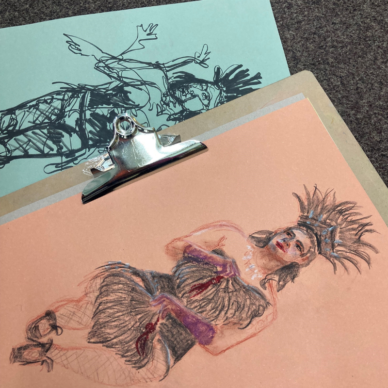 Life drawing of woman in burlesque costume