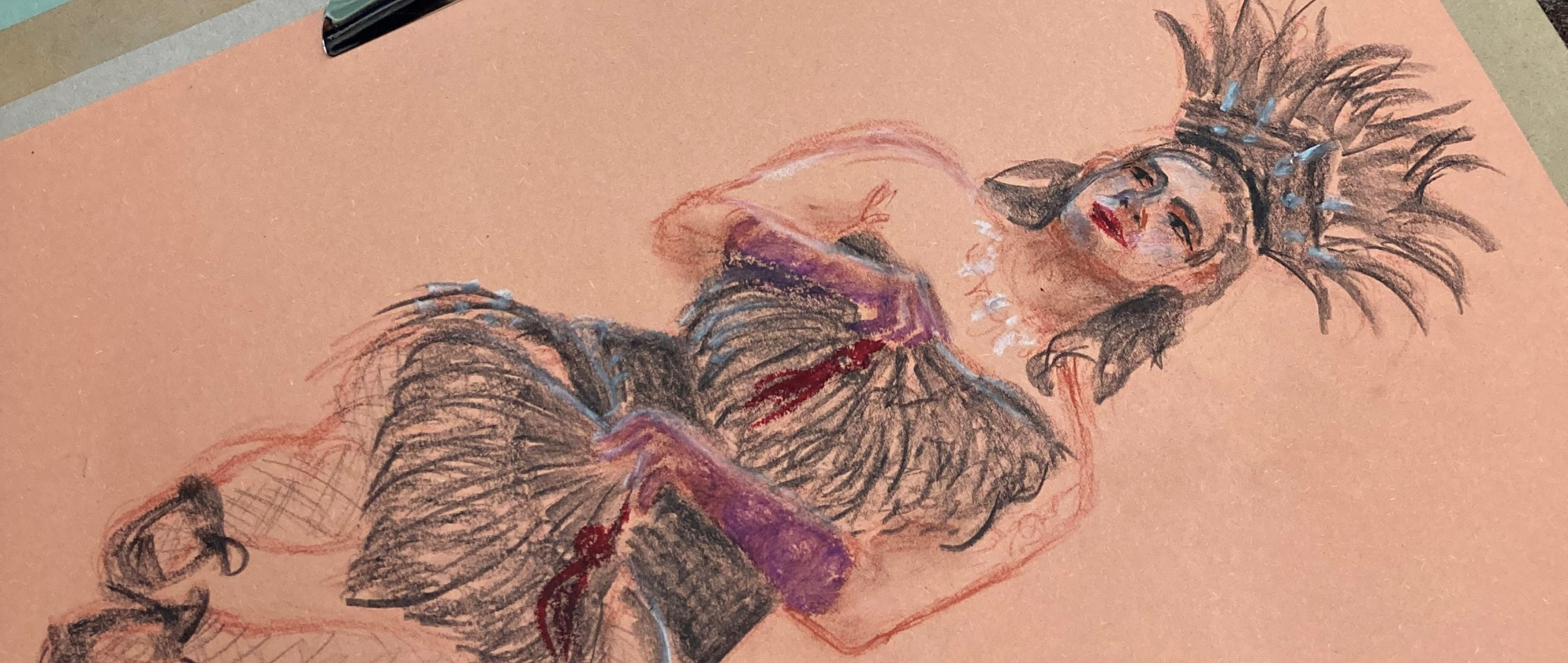 Life drawing of woman in burlesque costume